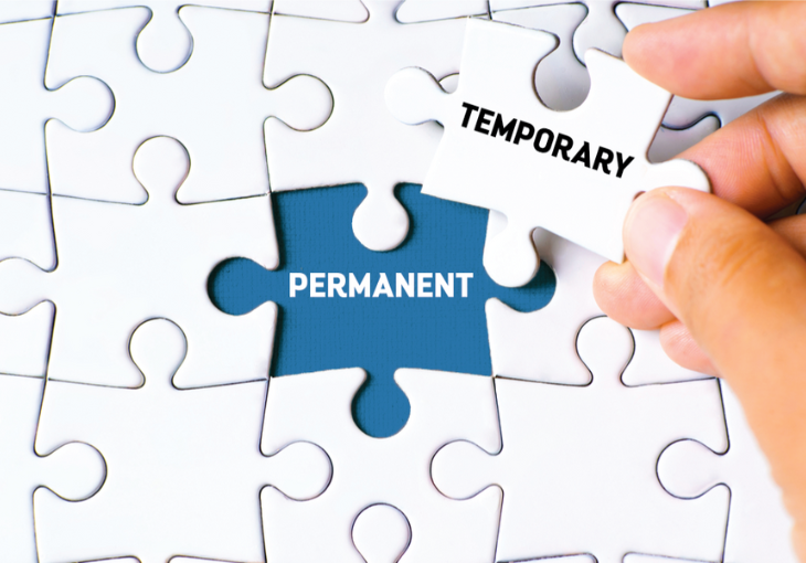 puzzle with "permanent" on the board and "Temporary" puzzle piece 